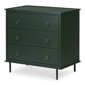 Reagan 3-Drawer Nightstand in Deep Green with Metal Handles