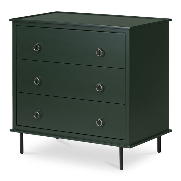 Reagan 3-Drawer Nightstand in Deep Green with Metal Handles