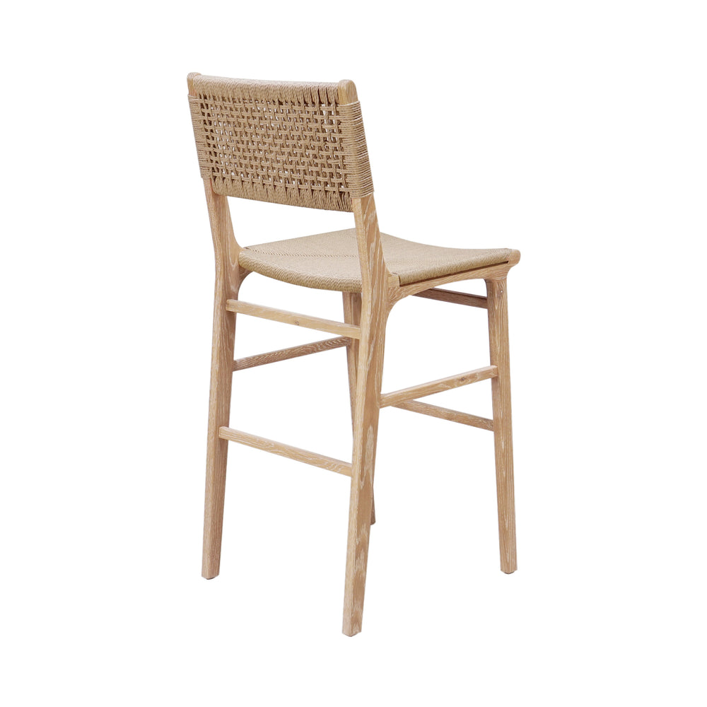 WOVEN BACK BAR STOOL WITH RUSH SEAT IN CERUSED OAK