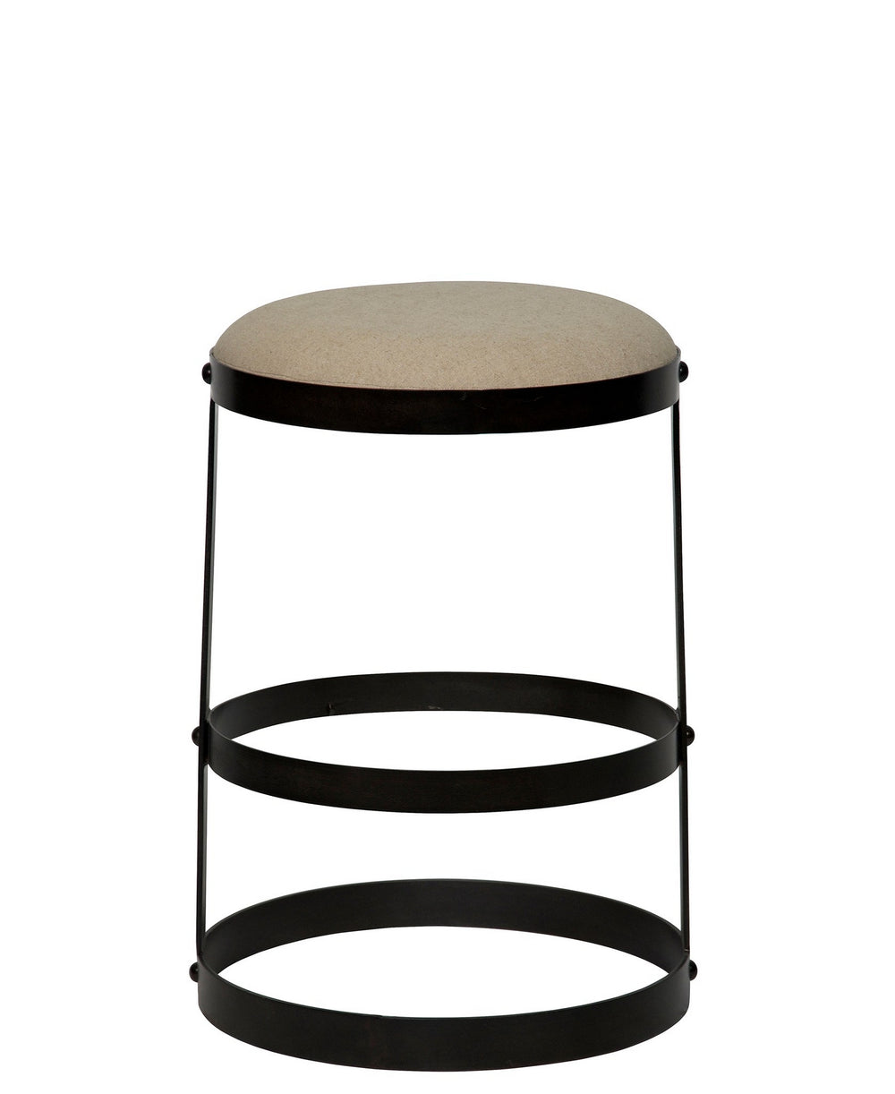 Dior Industrial Steel Counter Stool in Matte Black with Light Linen Cushion