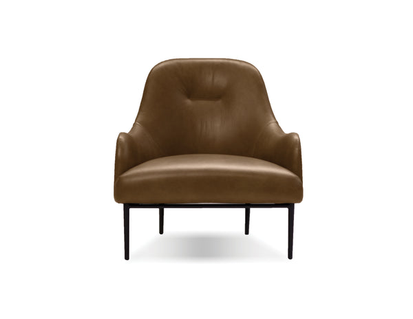 Swoon Lounge Chair in brown leather and black legs