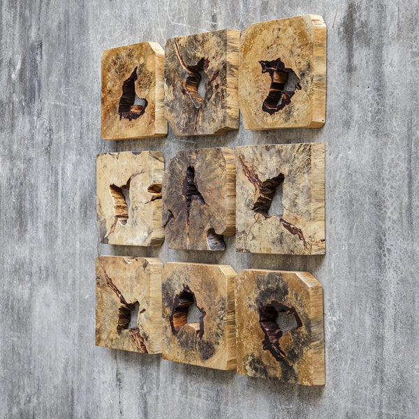 Bahati Wood Wall Décor In Natural, S/9