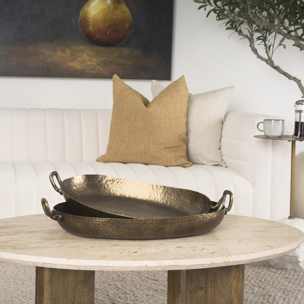 Pama Hammered Gold Metal Decorative Trays (Set of 2)
