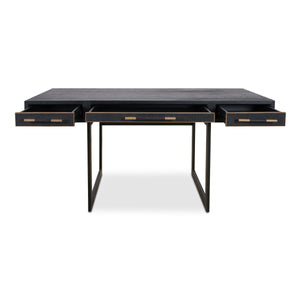 Mako Three-Drawer Desk in Black Vegan Leather