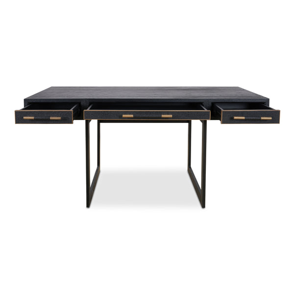 Mako Three-Drawer Desk in Black Vegan Leather