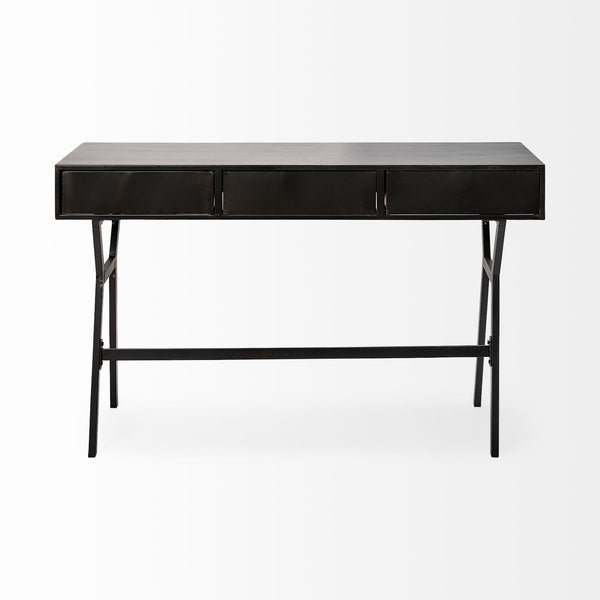 Vince 51L x 18W Black Metal W/Gold Accents 3 Drawer Office Desk