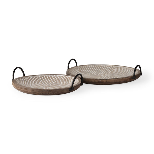Jamila 16.9L x 16.8W x 43.3H Set of 2 Brown Wooden Tray
