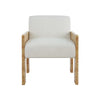 SQUARE ARM WOODEN ACCENT CHAIR IN BURL WOOD WITH PERFORMANCE WHITE LINEN UPHOLSTERY