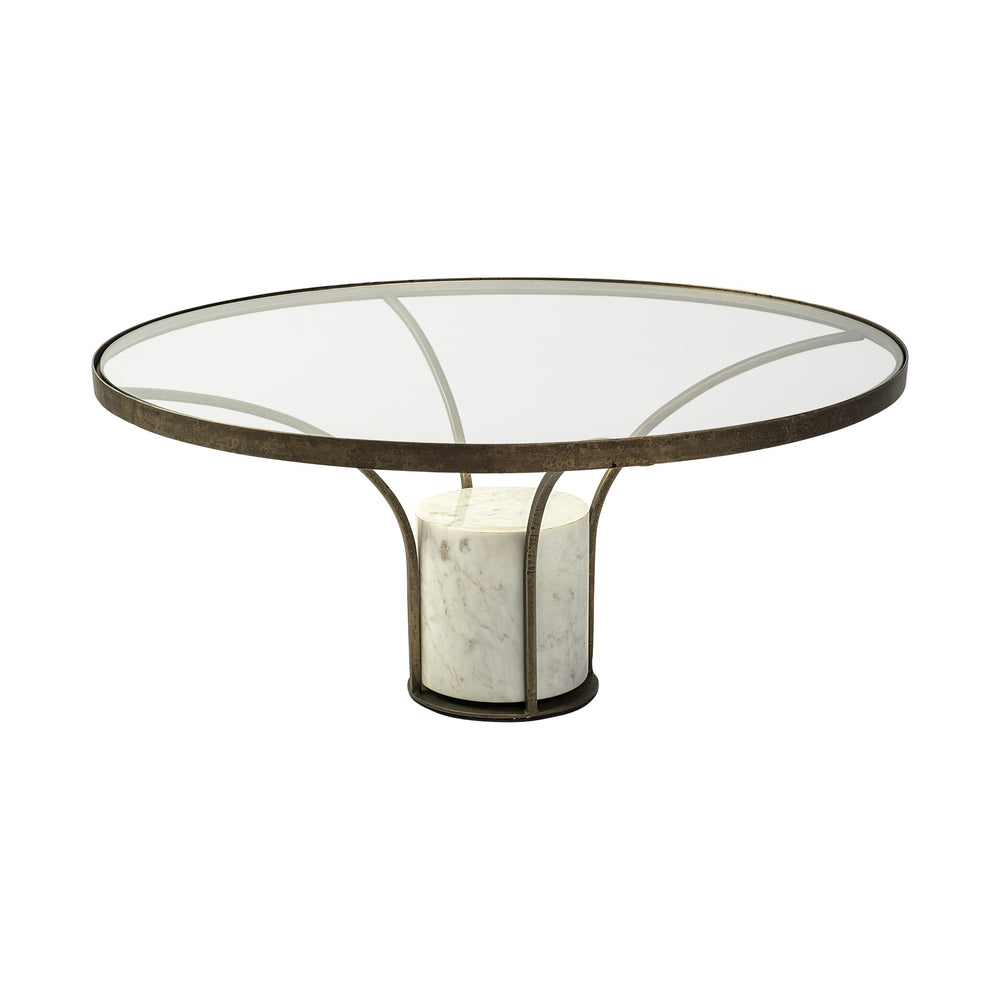 Jacinta 36" Round Glass Top Metal and Marble Pedestal Coffee Table