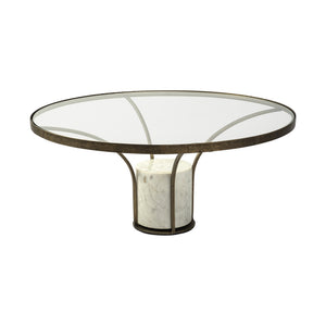 Jacinta 36" Round Glass Top Metal and Marble Pedestal Coffee Table
