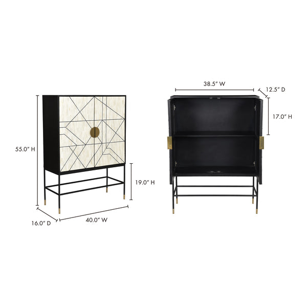 Moe's Shaws Cabinet Cream and Black Wood & Bone