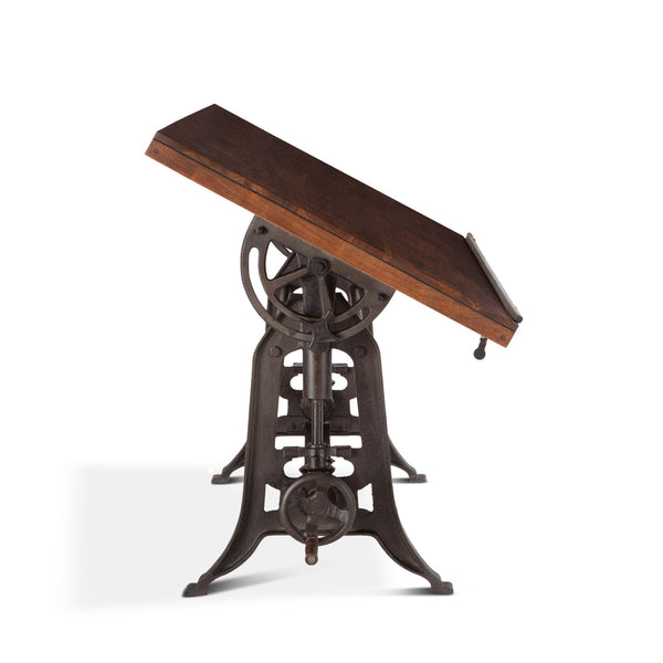 Industrial Loft 62-Inch Reclaimed Teak Wood Drafting Desk with Adjustable Crank