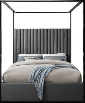 Daniel King Bed In Grey Velvet