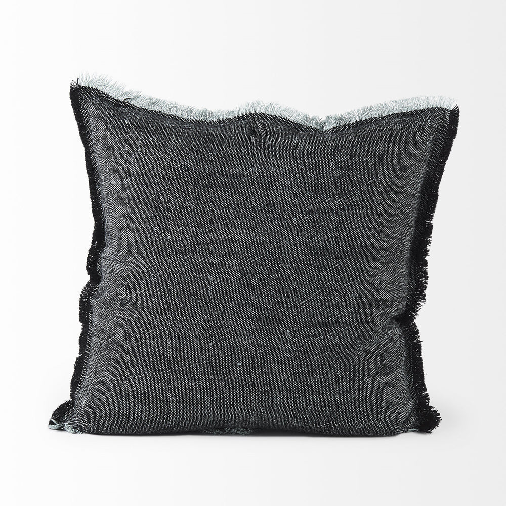 Malia 20L x 20W Black and Teal Fabric Fringed Pillow Cover