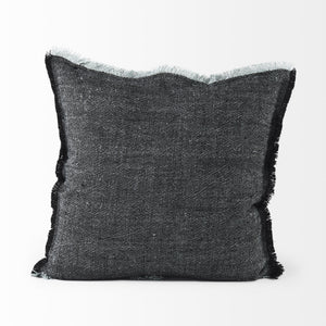 Malia 20L x 20W Black and Teal Fabric Fringed Pillow Cover