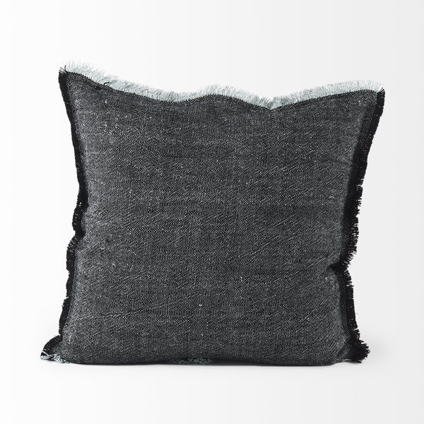 Malia 20L x 20W Black and Teal Fabric Fringed Pillow Cover