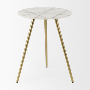 Vivienne 18.0L x 18.0W x 23.0H White Marble W/Antique Gold Metal Round Large Accent Table