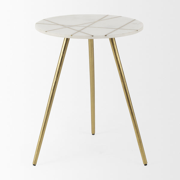 Vivienne 18.0L x 18.0W x 23.0H White Marble W/Antique Gold Metal Round Large Accent Table