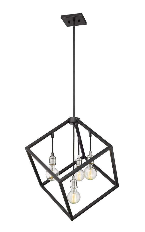Vertical 4 Light Pendant in Matte Black + Brushed Nickel Finish