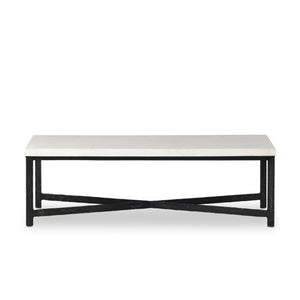 Hammered Iron Coffee Table In White Marble