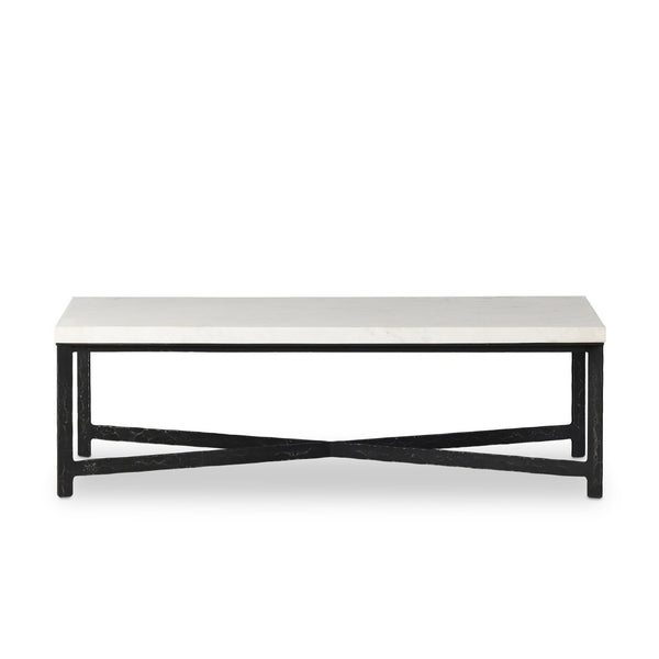 Hammered Iron Coffee Table In White Marble
