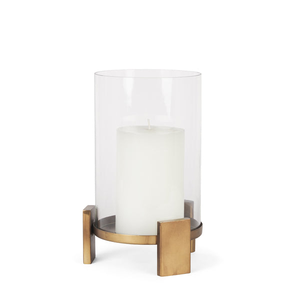 Price Small Antiqued Gold Metal w/ Glass Hurricane Candle Holder
