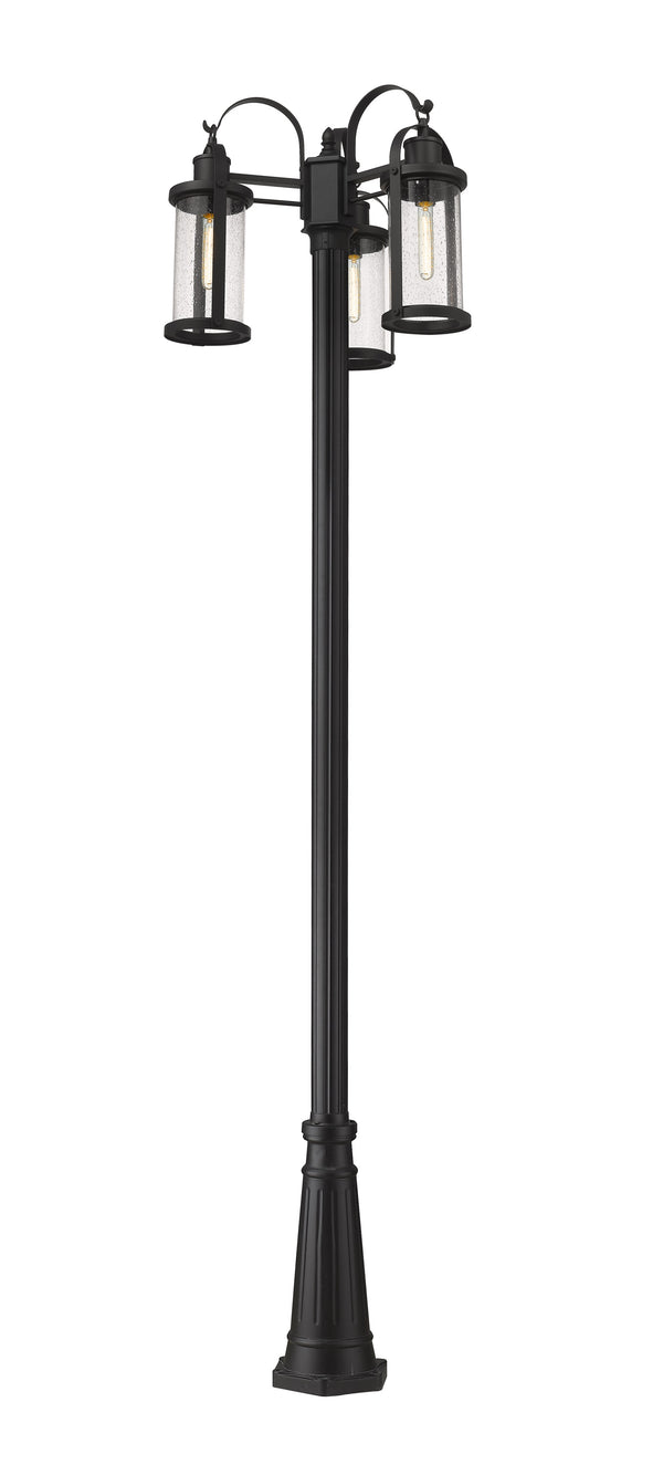 Roundhouse 3 Light Outdoor Post Mounted Fixture in Black Finish