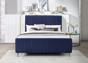 Marcos Queen Bed In Navy Velvet