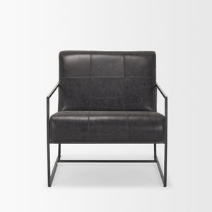 Stratton Gunmetal w/ Genuine Aged Black Leather Upholstered Accent Chair