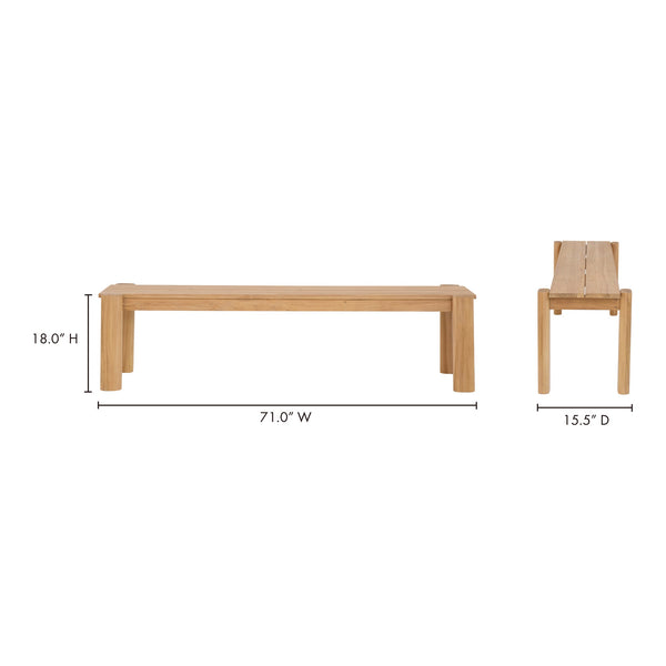 Tempo Outdoor Dining Bench in Natural Wood