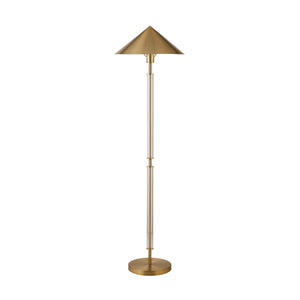 FLOOR LAMP WITH ACRYLIC POLE AND TRIANGULAR METAL SHADE IN BRUSHED BRASS