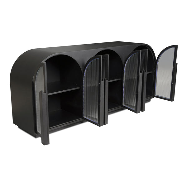 Salone Sideboard Black with Reeded Glass Doors