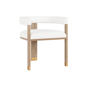 MODERN WOODEN ACCENT CHAIR WITH WHITE LINEN UPHOLSTERY