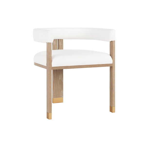 MODERN WOODEN ACCENT CHAIR WITH WHITE LINEN UPHOLSTERY