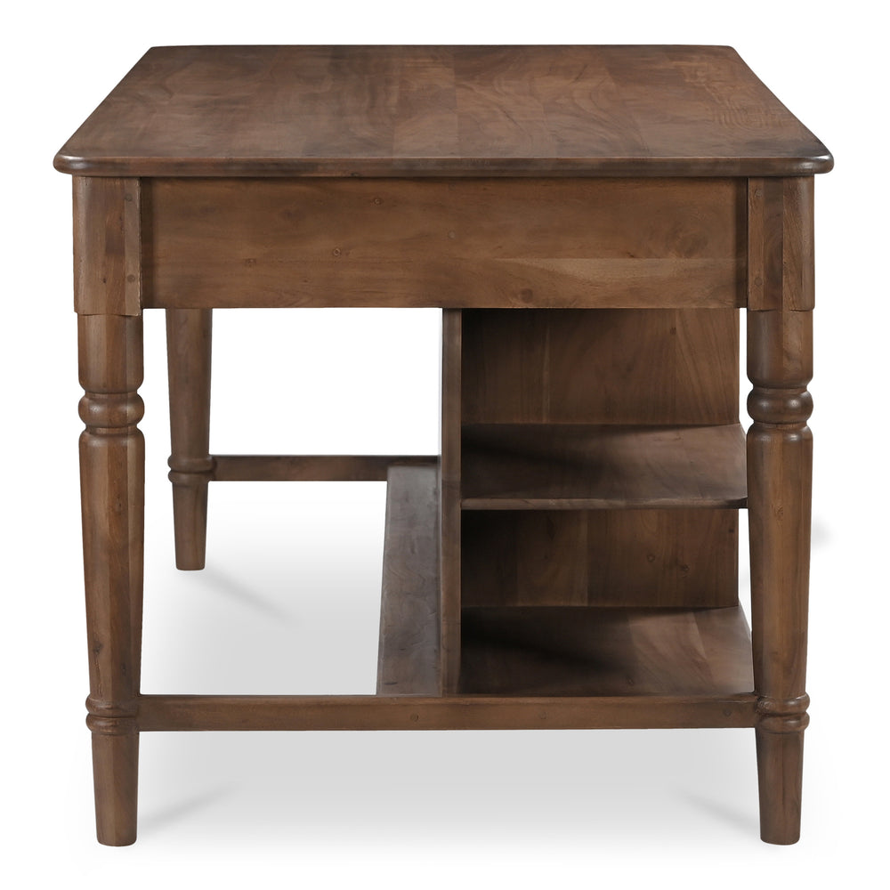 Russet Kitchen Island with Shelves and Drawers
