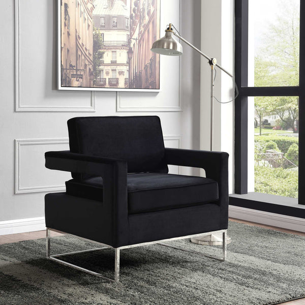 Alfonso Accent Chair In Black Velvet And Chrome Stainless Steel Base