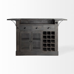 Cheers Dark Brown Solid Wood  Wine Bottle Storage Kitchen Island