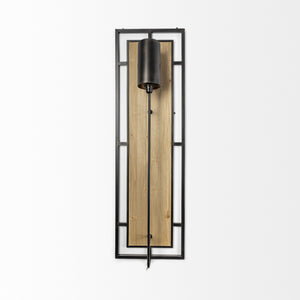 Cleo 16.9x57.1 Black Metal and Wood Rectangular Wall Sconce
