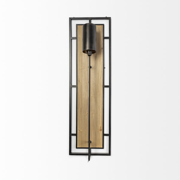 Cleo 16.9x57.1 Black Metal and Wood Rectangular Wall Sconce