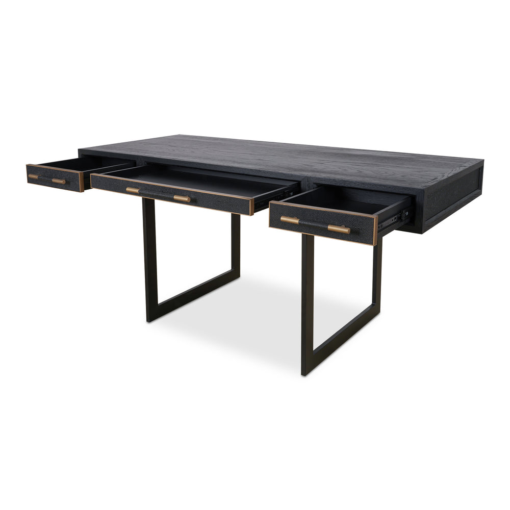 Mako Three-Drawer Desk in Black Vegan Leather