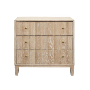 THREE DRAWER SIDE TABLE WITH FLUTED DETAIL IN CERUSED OAK