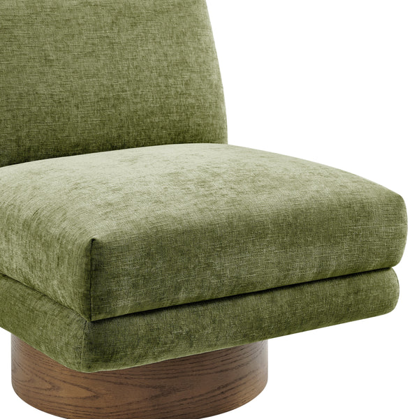 Zenda Chenille Swivel Accent Chair w/ Wooden Base, Millburry Green
