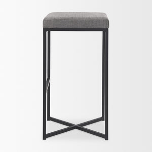 Frodo 16.5L x 16.5W x 29.75H Gray Fabric Seat W/Black Iron Frame Bar Stool