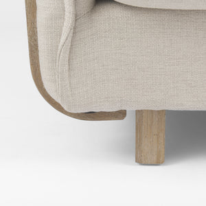 Roy II Beige Upholstered and Brown Wood Frame Arm Chair