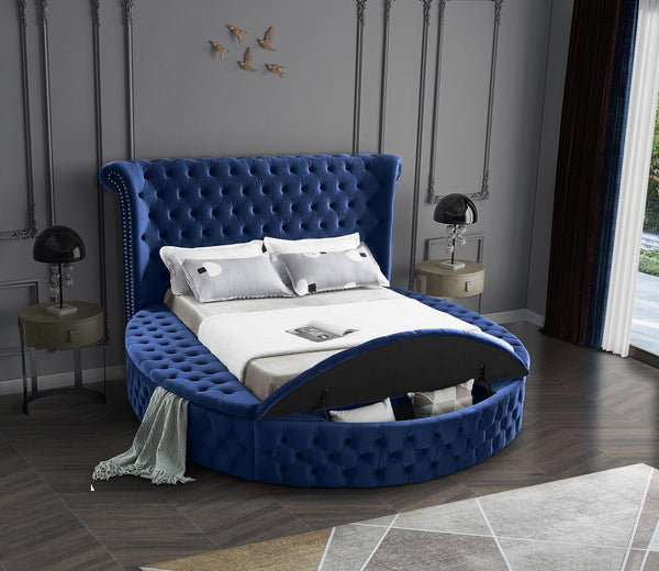 Lorena Queen Bed In Navy Velvet