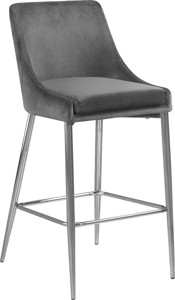Lynette Stool In Grey Velvet and Chrome