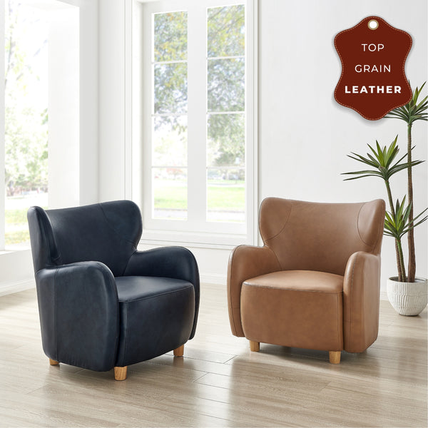 Tiffany KD Top Grain Leather Accent Arm Chair, Garrett Caramel