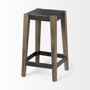 Nell 26" Seat Height Black Metal Seat & Foot Rest With Brown Wood Legs Stool