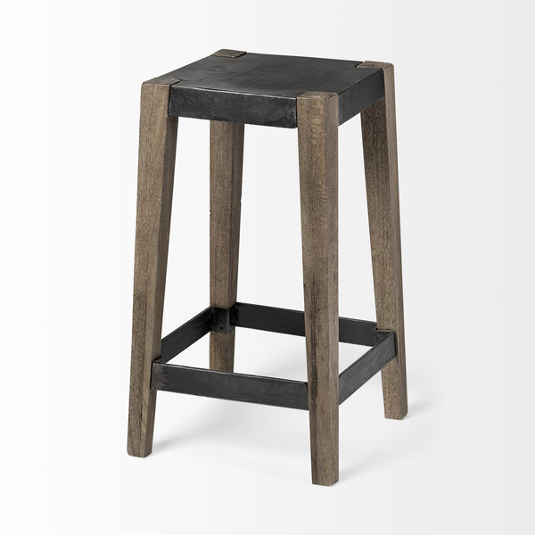 Nell 26" Seat Height Black Metal Seat & Foot Rest With Brown Wood Legs Stool