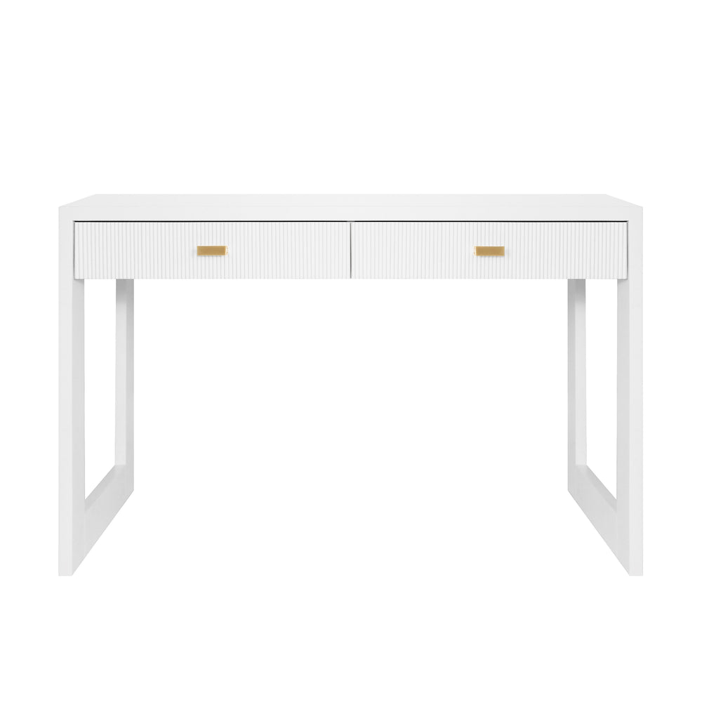TWO DRAWER DESK WITH FLUTED DETAIL IN MATTE WHITE LACQUER